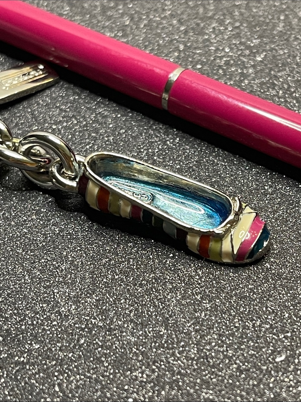 Coach Legacy Striped Enamel Ballet Flat Keychain and Coach Pen - Picture 4 of 8